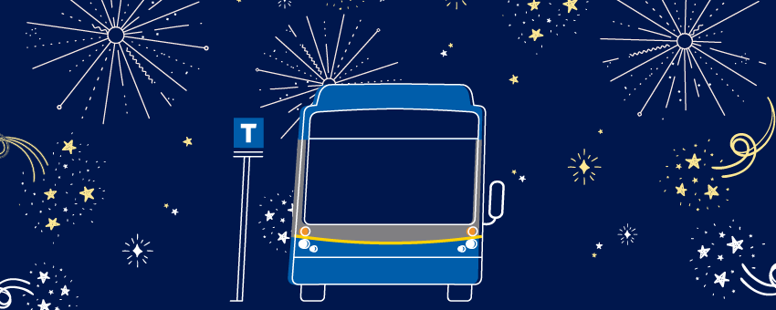 TransLink Bus illustration with stars and sparkles in the background