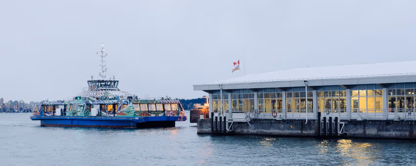 Burrard Chinook arriving at the Lonsdale Quay SeaBus Terminal on a snowy day.