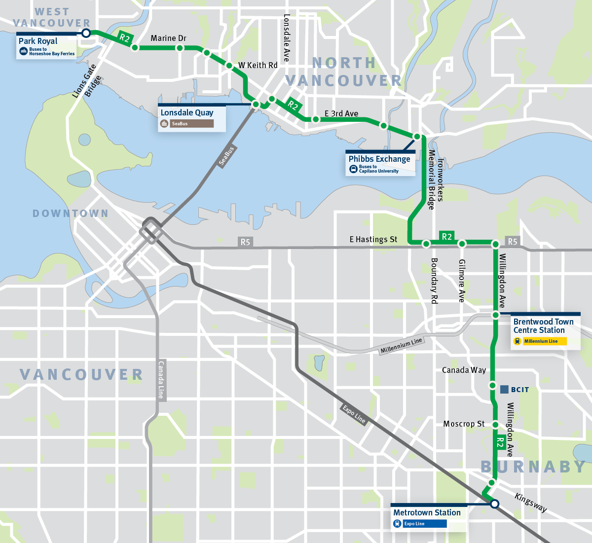 Map of R2 Extension Bus Route