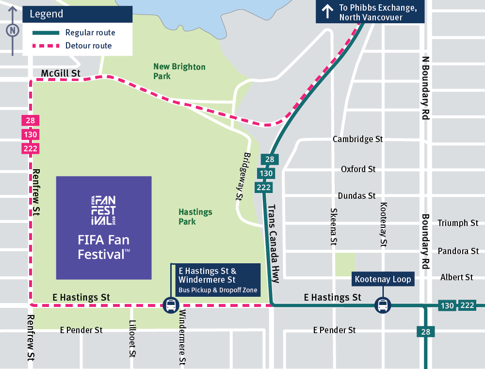 Map of route 28. 130, and 222 service changes
