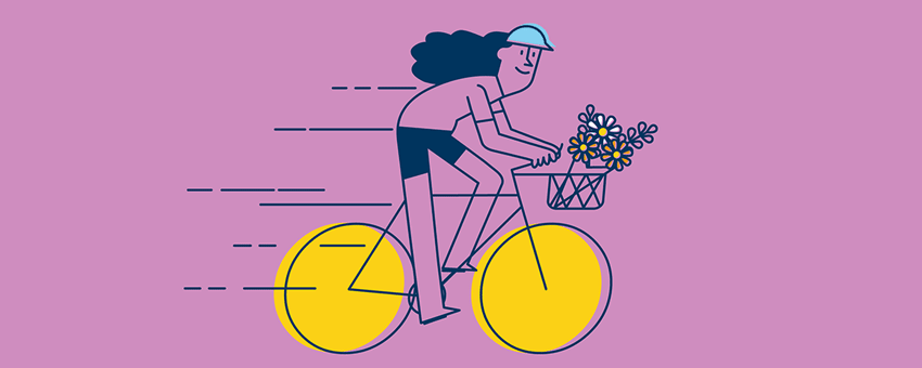 Illustration of a woman riding a bike