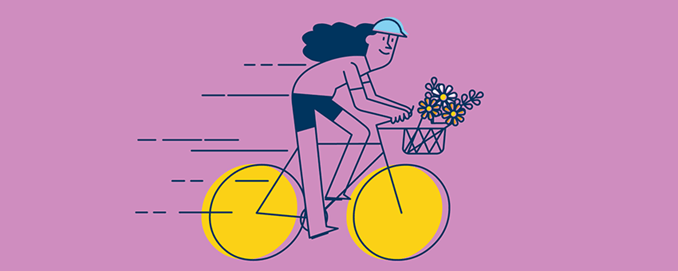 Illustration of a woman riding a bike