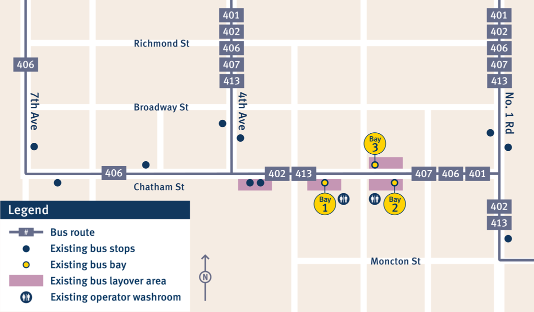 Existing bus stop and layover locations