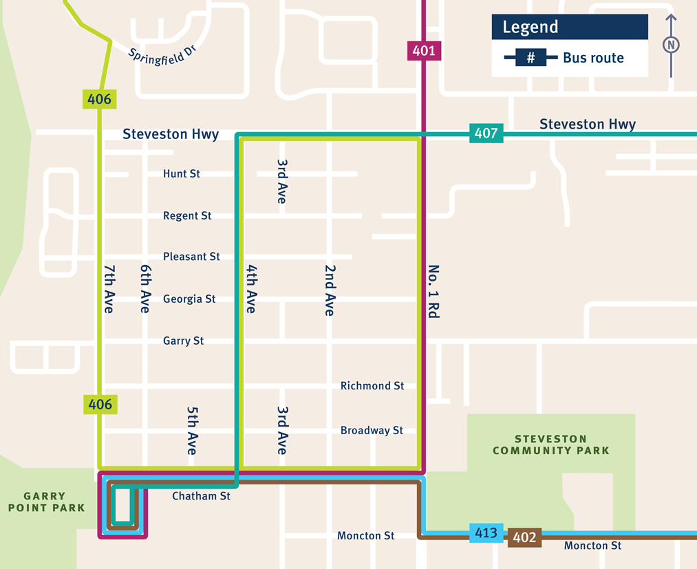 Proposed bus routing through Steveston Village=