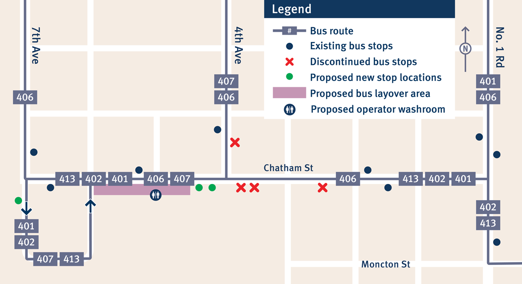 Proposed bus stop and layover locations