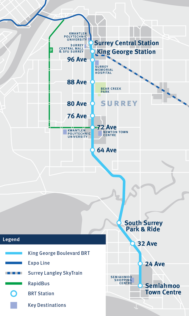 Map for the King George Boulevard BRT