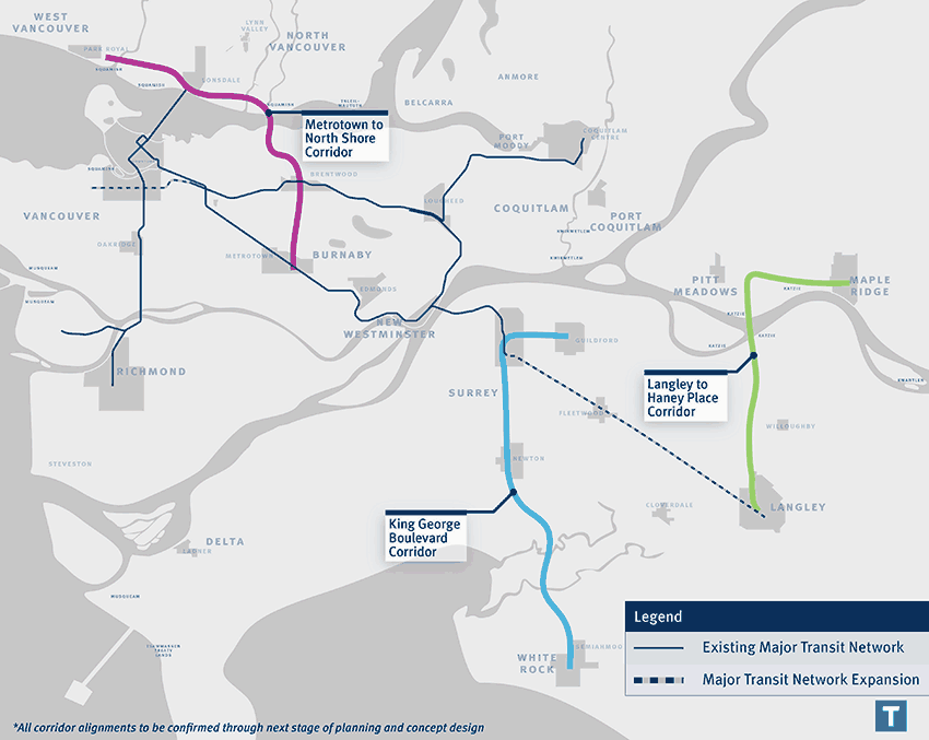 Regional Map for the three new Bus Rapid Transit Corridors