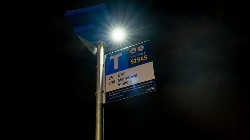 Bus Stop in Burnaby with lighting for pilot project