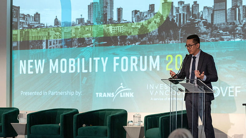 TransLink's Jawn Jang speaking at the 2024 New Mobility Forum