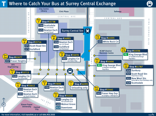 Map displaying Surrey Central Station Bus Loop