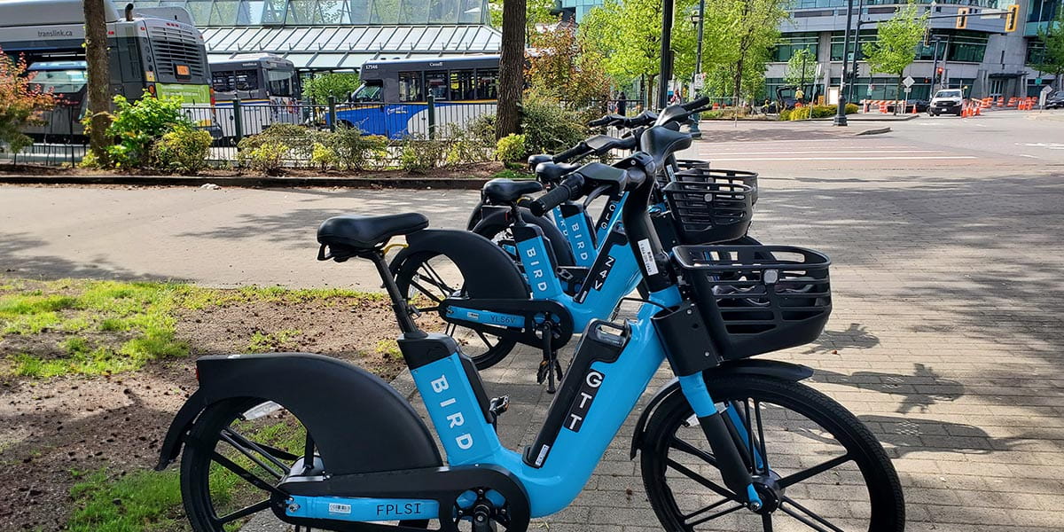 Bird Canada electric bikes at Surrey Central Station