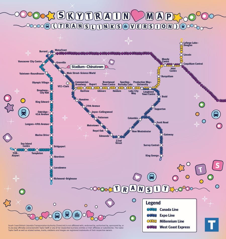 Taylor Swift-themed SkyTrain network map